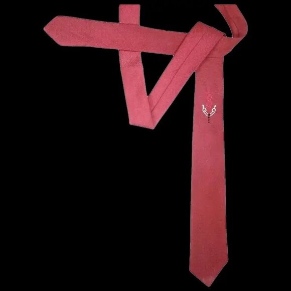 Vintage Monogram Necktie Initial B - RED Tie, 50s Skinny Thin Narrow Slim - Picture 5 of 10